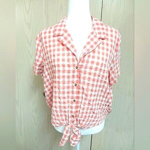 Candie's Orange and White Check Top Button and tie in front